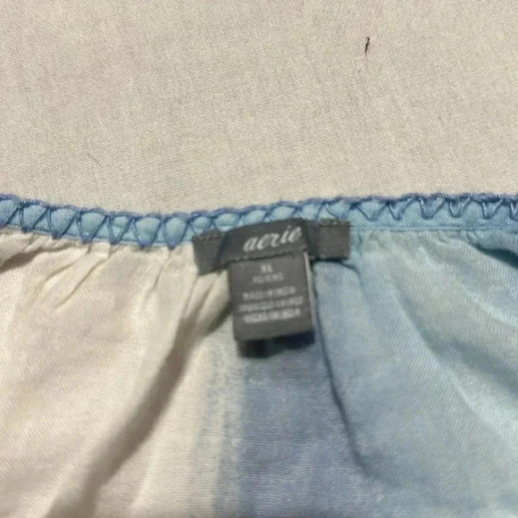 Aerie ombré blue tassel tie front 3/4 sleeve boho blouse - Picture 3 of 5